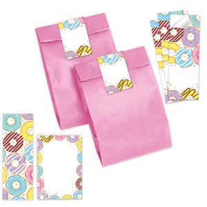 Mitgebsel-Set Tüten + Mini-Notizblöcke + Lesezeichen + Aufkleber Donuts kleine Gastgeschenke für Kindergeburtstag Taufe für Mädchen Jungen