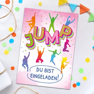 Einladungskarten zum Kindergeburtstag Jump Trampolin Einladungen für Geburtstag Mädchen Motto-Party Geburtstagseinladungen Kegeln