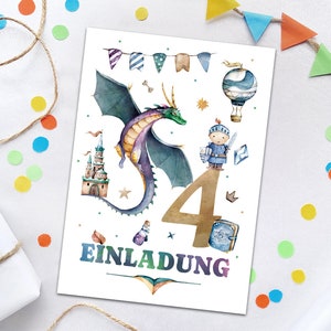 Einladungskarten zum 4. Kindergeburtstag Ritter Drache Einladungen zum vierten Geburtstag Jungen Geburtstagseinladungen für Jungs