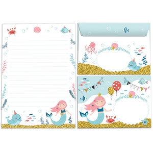 Briefpapier-Set Briefblock mit Umschlägen für Kinder Lama für Meerjungfrau Briefpapierset (Block A5 mit 25 Blätter + 15 Umschläge)