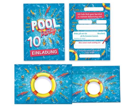 Kindergeburtstag Einladungskarten – 20 Karten Mit Umschlägen, Graffiti Design, Blau-gelb