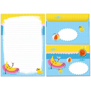 Briefpapier-Set Briefblock mit Umschlägen Banan für Kinder Jungen Mädchen (Block A5 mit 25 Blätter + 15 Umschläge) liniert Kindermotiv