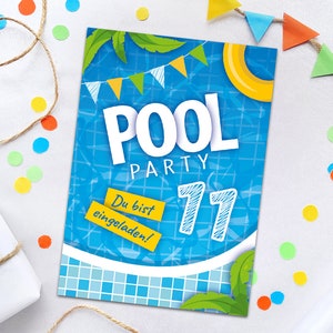 Einladungskarten zum 11. Kindergeburtstag Schwimmbad Pool-Party Einladungen zum elften Geburtstag Mädchen Jungen Geburtstagseinladungen
