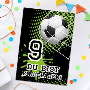Einladungskarten zum 9. Kindergeburtstag Fussball Fußball Einladungen zum neunten Geburtstag Jungen coole Geburtstagseinladungen für Jungs