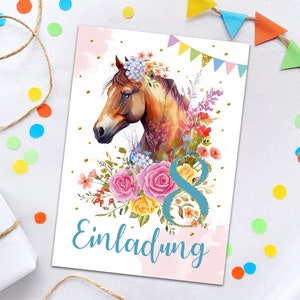 Einladungskarten zum 8. Kindergeburtstag Pferd Einladungen zum achten Geburtstag für Mädchen Geburtstagseinladungen für Mädchengeburtstag