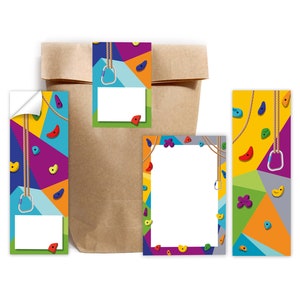 Mitgebsel-Set Tüten + Mini-Notizblöcke + Lesezeichen + Aufkleber Klettern Bouldern Gastgeschenke für Kindergeburtstag für Mädchen Jungen