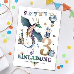 Einladungskarten zum 3. Kindergeburtstag Ritter Drache Einladungen zum dritten Geburtstag Jungen Geburtstagseinladungen für Jungs