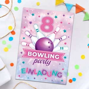 Einladungskarten zum 8. Kindergeburtstag Bowling Einladungen zum achten Geburtstag Mädchen Motto-Party Geburtstagseinladungen Kegeln