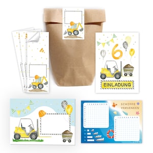 Einladungskarten zum 6. Kindergeburtstag Baustelle Einladungen zum sechsten Geburtstag Jungen Gastgeschenke Geschenktüten Schiffe versenken