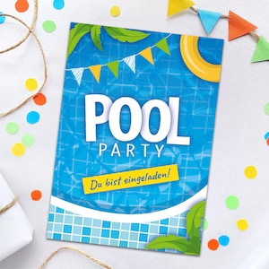 Einladungskarten zum Kindergeburtstag Schwimmbad Einladungen für Geburtstag Mädchen Jungen Motto-Party Geburtstagseinladungen