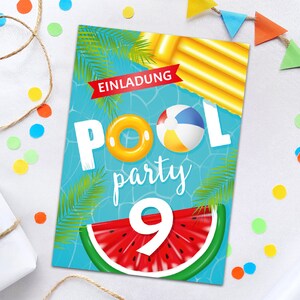 Einladungskarten zum 9. Kindergeburtstag Schwimmbad Pool-Party Einladungen zum neunten Geburtstag Mädchen Jungen Geburtstagseinladungen