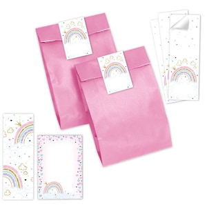 Mitgebsel-Set Tüten + Mini-Notizblöcke + Lesezeichen + Aufkleber Regenbogen kleine Gastgeschenke für Kindergeburtstag für Mädchen