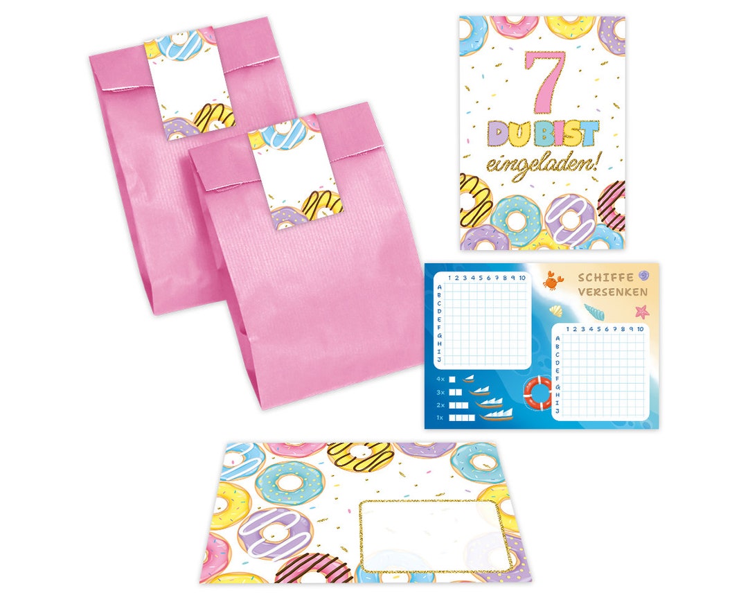 Minkocards 9. Geburtstag Einladungen - 12 Karten Donut Design Mädchen