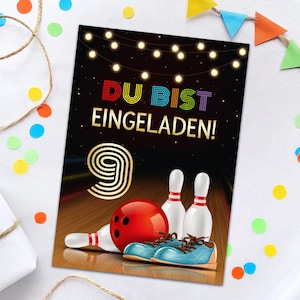 Einladungskarten zum 9. Kindergeburtstag Bowling Einladungen zum neunten Geburtstag Jungen Mädchen Motto-Party Geburtstagseinladungen Kegeln