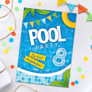 Einladungskarten zum 8. Kindergeburtstag Schwimmbad Pool-Party Einladungen zum achten Geburtstag Mädchen Jungen Geburtstagseinladungen