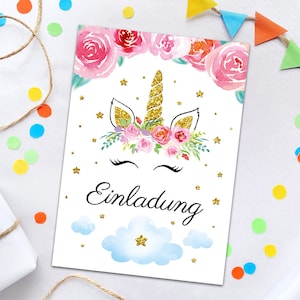Einladungskarten zum Kindergeburtstag Einhorn Unicorn für Mädchen Geburtstagseinladungen Einladungen zur Taufe Kommunion Mädchengeburtstag