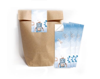 Geschenktüten Papiertüten mit Kindermotiv Roboter für Mitgebsel / Gastgeschenke bei Kindergeburtstag Hochzeit Jungsgeburtstag einpacken