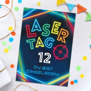 Einladungskarten zum 12. Kindergeburtstag Lasertag Laser Tag für Mädchen Jungen Einladungen zum zwölften Geburtstag Lasertaggeburtstag