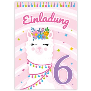 Einladungskarten zum 6. Kindergeburtstag Lama Einladungen zum sechsten Geburtstag für Mädchen Geburtstagseinladungen zum Mädchengeburtstag