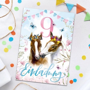 Einladungskarten zum 9. Kindergeburtstag Pferd Einladungen zum neunten Geburtstag für Mädchen Geburtstagseinladungen für Mädchengeburtstag