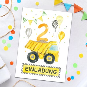 Einladungskarten Baustelle zum 2. Kindergeburtstag Einladungen zum zweiten Geburtstag Jungen Geburtstagseinladungen Baustelle-Motiv Jungs