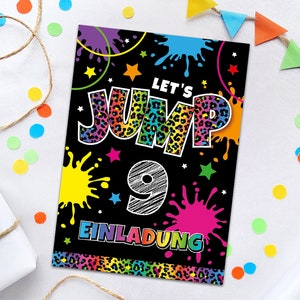 Einladungskarten zum 9. Kindergeburtstag Jump Trampolin Einladungen zum neunten Geburtstag Mädchen Motto-Party Geburtstagseinladungen