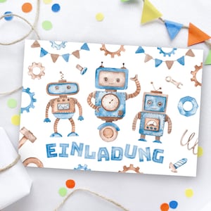 Einladungskarten zum Kindergeburtstag Roboter Einladungen für Geburtstag Jungen Motto-Party Geburtstagseinladungen Party-Einladungen Taufe