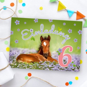 Einladungskarten zum 6. Kindergeburtstag Pferd Einladungen zum sechsten Geburtstag für Mädchen  Geburtstagseinladungen für Mädchengeburtstag