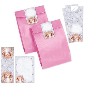 Mitgebsel-Set Tüten + Mini-Notizblöcke + Lesezeichen + Aufkleber Katze kleine Gastgeschenke für Kindergeburtstag Taufe für Mädchen Jungen