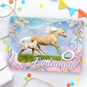 Einladungskarten zum 8. Kindergeburtstag Pferd Einladungen zum achten Geburtstag für Mädchen Geburtstagseinladungen für Mädchengeburtstag
