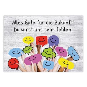 Abschiedskarte für Kollegen Kollegin in XXL-Format (A4) mit Umschlag Smiley Jobwechsel Kündigung Mutterschutz Ruhestand Grußkarte
