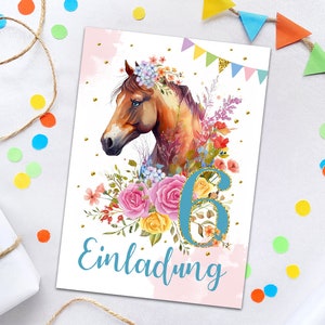 Einladungskarten zum 6. Kindergeburtstag Pferd Einladungen zum sechsten Geburtstag für Mädchen Geburtstagseinladungen für Mädchengeburtstag