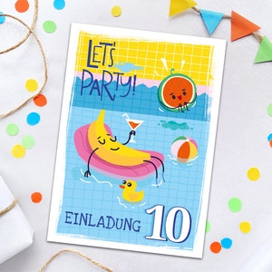 Einladungskarten zum 10. Kindergeburtstag Schwimmbad Pool-Party Einladungen zum zehnten Geburtstag Mädchen Jungen Geburtstagseinladungen