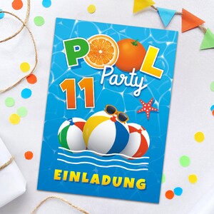 Einladungskarten zum 11. Kindergeburtstag Schwimmbad Pool-Party Einladungen zum elften Geburtstag Mädchen Jungen Geburtstagseinladungen