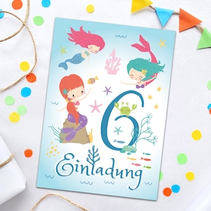 Einladungskarten zum 6. Kindergeburtstag Meerjungfrau für Mädchen Einladungen zum sechsten Geburtstag Geburtstagseinladungen Einladungsset
