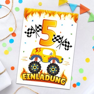 Einladungskarten zum 5. Kindergeburtstag Einladungen zum fünften Geburtstag Jungen Geburtstagseinladungen Monster-Truck Auto Jungs
