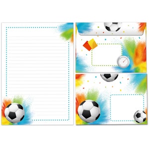 Briefpapier-Set Briefblock mit Umschlägen Fussball Fußball für Kinder Jungen (Block A5 mit 25 Blätter + 15 Umschläge) liniert Kindermotiv