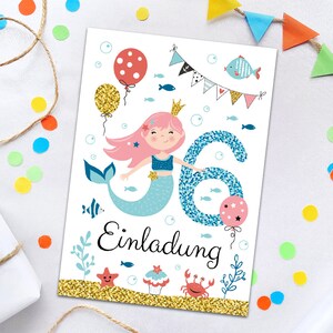 Einladungskarten zum 6. Kindergeburtstag Meerjungfrau für Mädchen Einladungen zum sechsten Geburtstag Geburtstagseinladungen Einladungsset