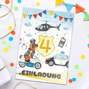 Einladungskarten zum 4. Kindergeburtstag Polizei Detektiv Einladungen zum vierten Geburtstag Jungen Geburtstagseinladungen für Jungs