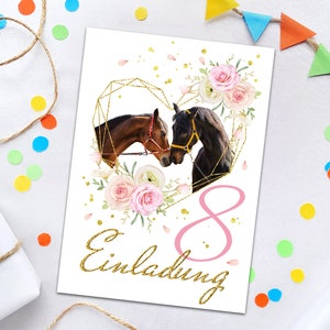 Einladungskarten zum 8. Kindergeburtstag Pferd Einladungen zum achten Geburtstag für Mädchen Geburtstagseinladungen für Mädchengeburtstag