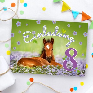 Einladungskarten zum 8. Kindergeburtstag Pferd Einladungen zum achten Geburtstag für Mädchen  Geburtstagseinladungen für Mädchengeburtstag