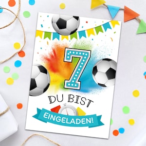 Einladungskarten zum 7. Kindergeburtstag Fussball Fußball Einladungen zum siebten Geburtstag Jungen coole Geburtstagseinladungen für Jungs