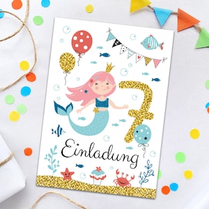 Einladungskarten zum 7. Kindergeburtstag Meerjungfrau für Mädchen Einladungen zum siebten Geburtstag Geburtstagseinladungen Einladungsset