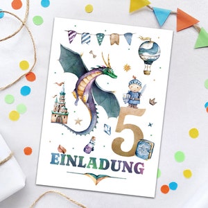 Einladungskarten zum 5. Kindergeburtstag Ritter Drache Einladungen zum fünften Geburtstag Jungen Geburtstagseinladungen für Jungs