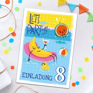 Einladungskarten zum 8. Kindergeburtstag Schwimmbad Pool-Party Einladungen zum achten Geburtstag Mädchen Jungen Geburtstagseinladungen
