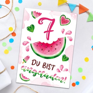 Einladungskarten zum 7. Kindergeburtstag Wassermelone Einladungen zum siebten für Mädchen Geburtstagseinladungen für Mädchengeburtstag