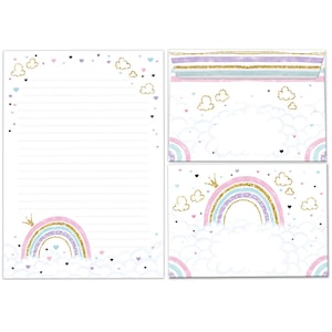 Briefpapier-Set Briefblock mit Umschlägen für Kinder Regenbogen Briefpapierset (Block A5 mit 25 Blätter + 15 Umschläge) liniert Kindermotiv