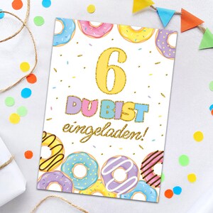 Einladungskarten zum 6. Kindergeburtstag Donuts Einladungen zum sechsten für Mädchen Geburtstagseinladungen für Mädchengeburtstag