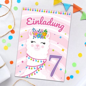 Einladungskarten zum 7. Kindergeburtstag Lama Einladungen zum siebten Geburtstag für Mädchen Geburtstagseinladungen zum Mädchengeburtstag