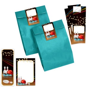 Mitgebsel-Set Tüten + Mini-Notizblöcke + Lesezeichen + Aufkleber Bowling kleine Gastgeschenke für Kindergeburtstag Taufe für Mädchen Jungen